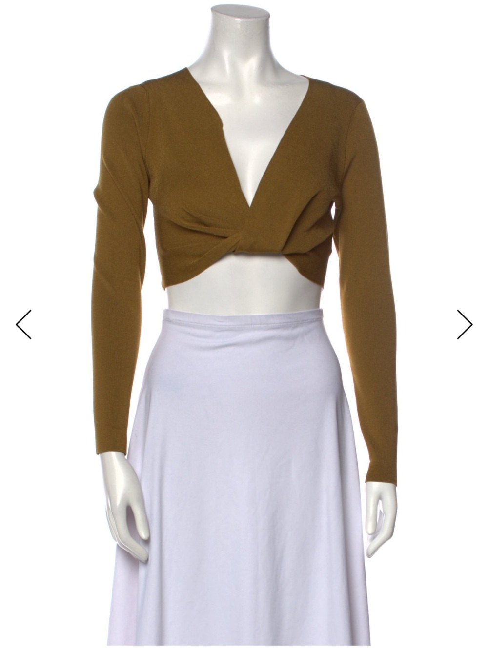 TOVE Olive Green Twist-Front Long-Sleeve Crop Top